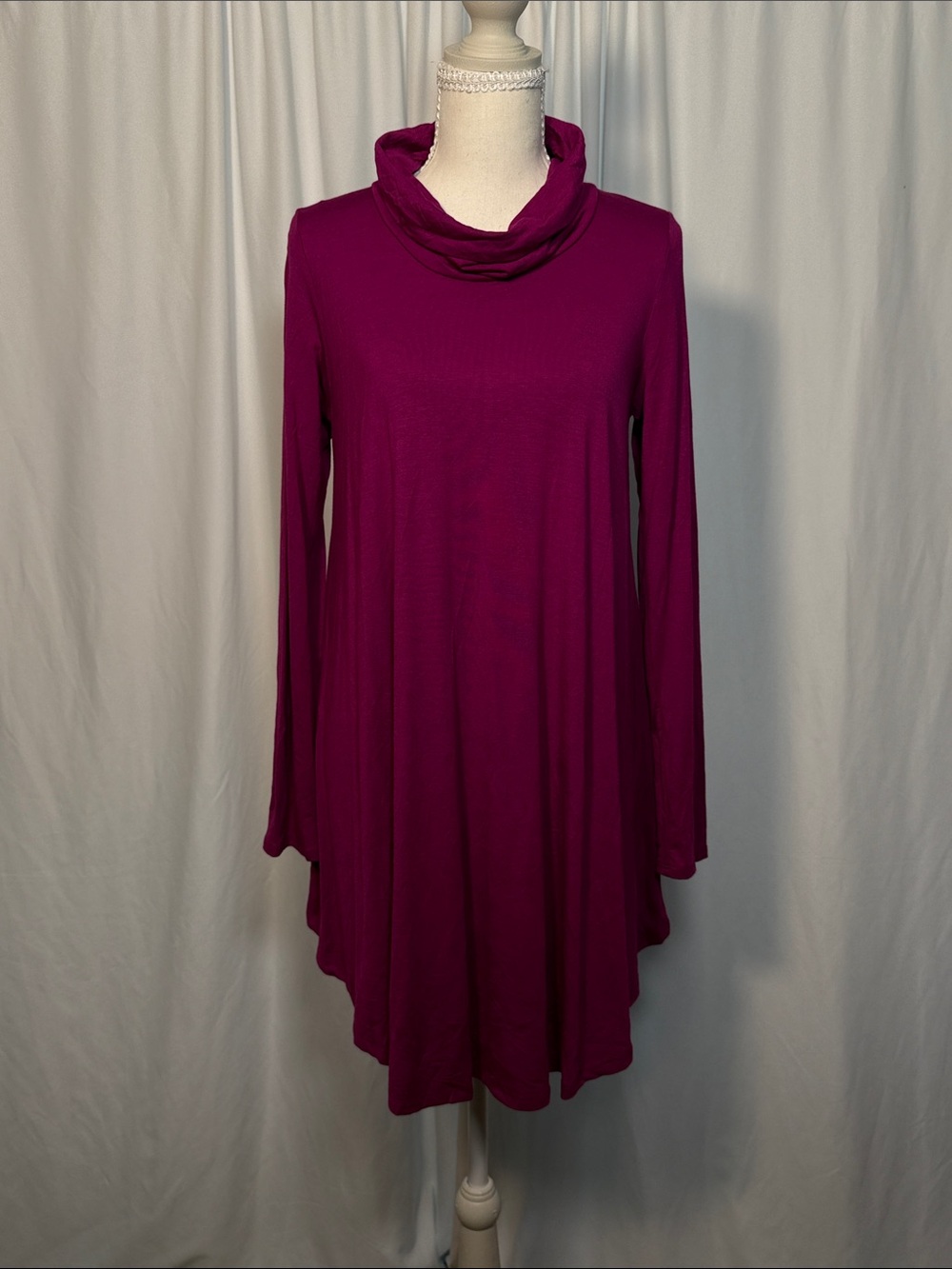 Azules Long Sleeve Cowl Neck Swing Dress - Magenta